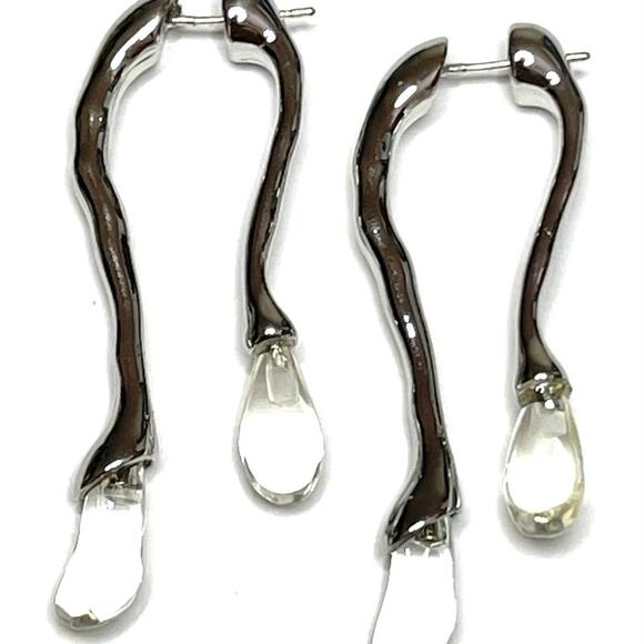 Front Back Double Drop Earrings Clear Lucite Silver Alexis Bittar STYLE N06 - Picture 2 of 3